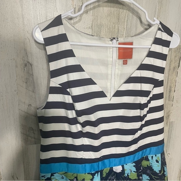 Modcloth Retro Nautical Striped Lilypad Print A-Line Dress Size Large Pockets - Picture 3 of 10